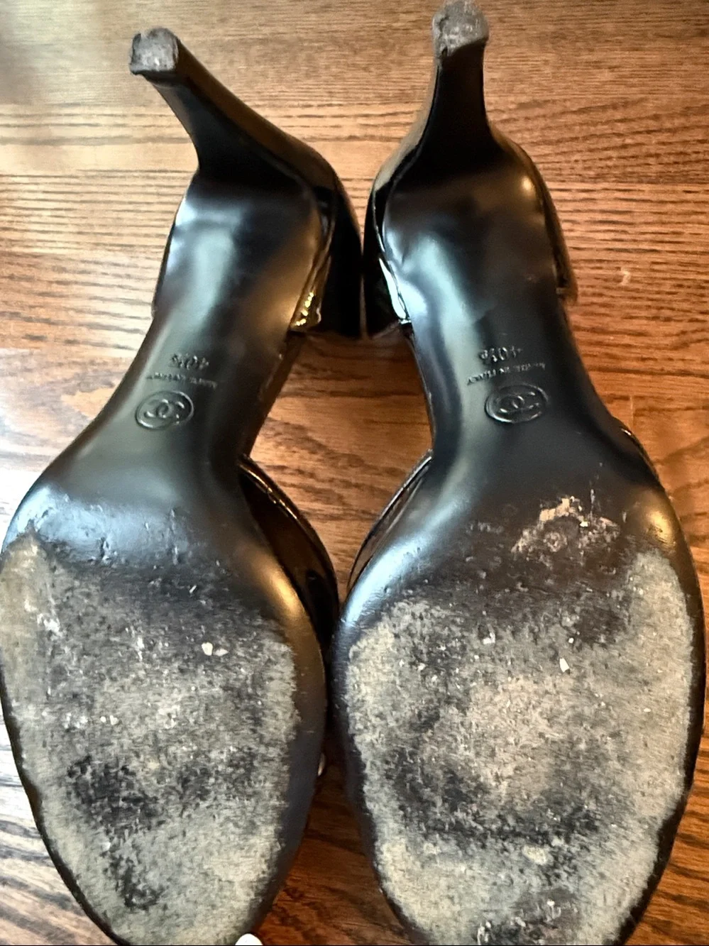 CHANEL Black Patent Leather Strappy D'Orsay Heels size 40.5